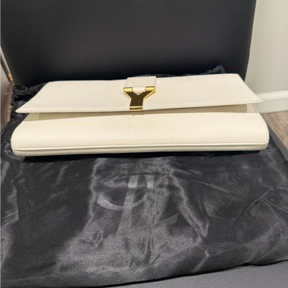 Authentic Saint Laurent Y Ligne Clutch White/Gold - Picture 5 of 12